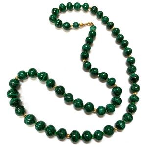 Vintage Genuine Natural Malachite Gemstone Unique Gold Plated Beads